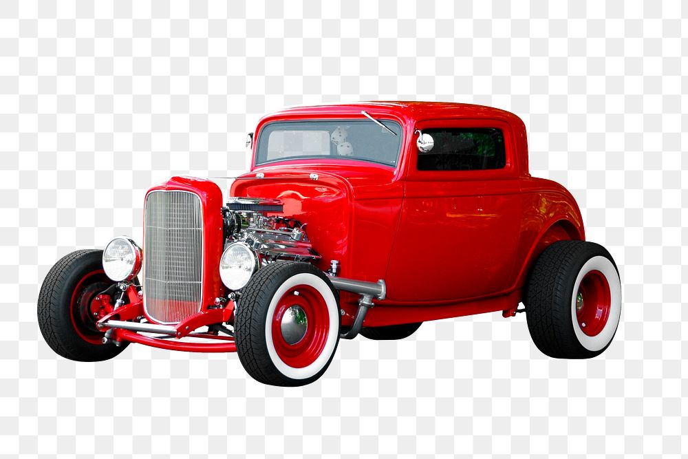 Red classic car png sticker, vintage vehicle image on transparent background