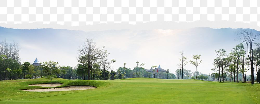 Golf course png border, torn paper design, transparent background