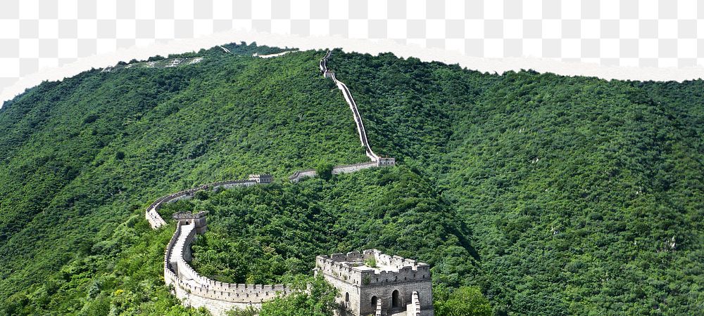 Png Great Wall of China border, ripped paper, famous landmark, transparent background