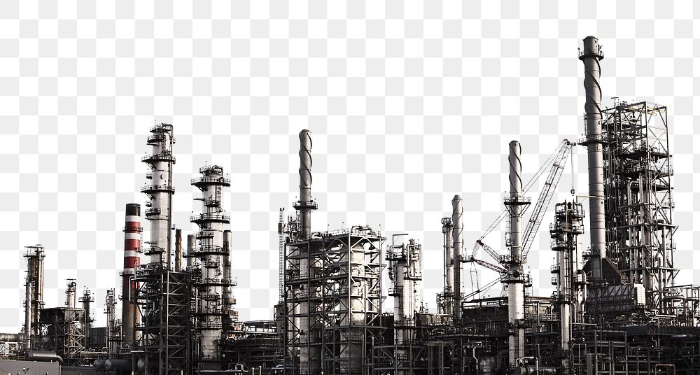 Oil refinery png border, transparent background