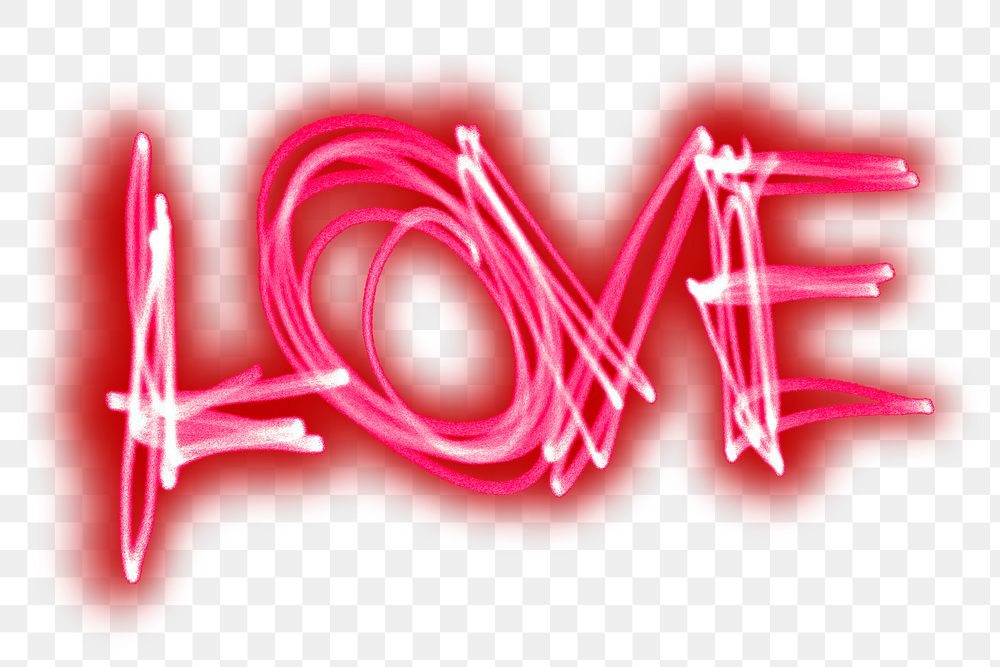 Love typography png sticker, pink neon image on transparent background
