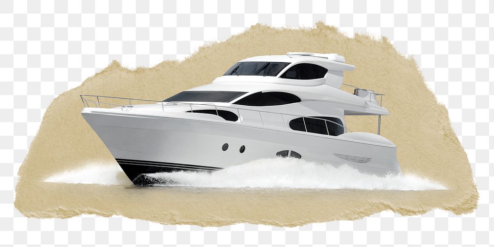 Yacht png ripped paper sticker, luxury boat, transparent background
