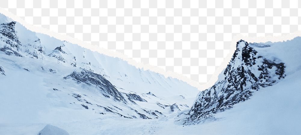 Snow mountain png border, ripped paper, transparent background