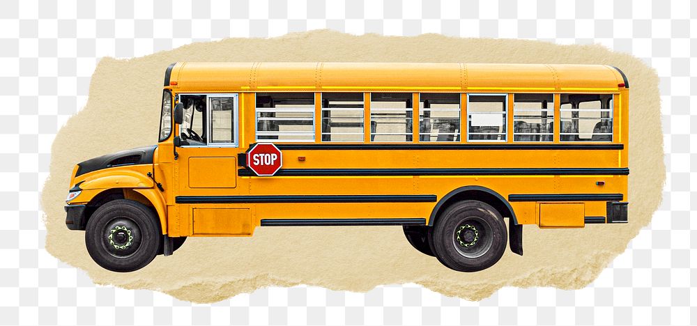 School bus png ripped paper sticker, vehicle graphic, transparent background