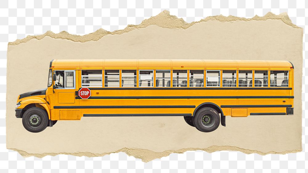 School bus png sticker, ripped paper on transparent background