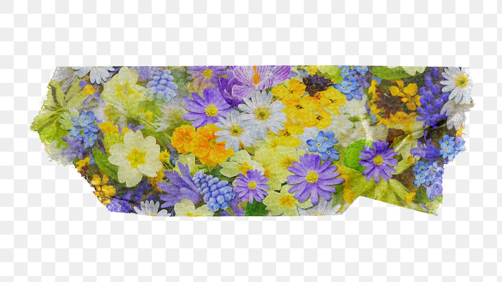 Spring flowers png sticker, washi tape, transparent background