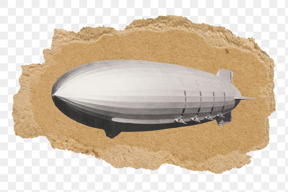 Airship png sticker, ripped paper, transparent background