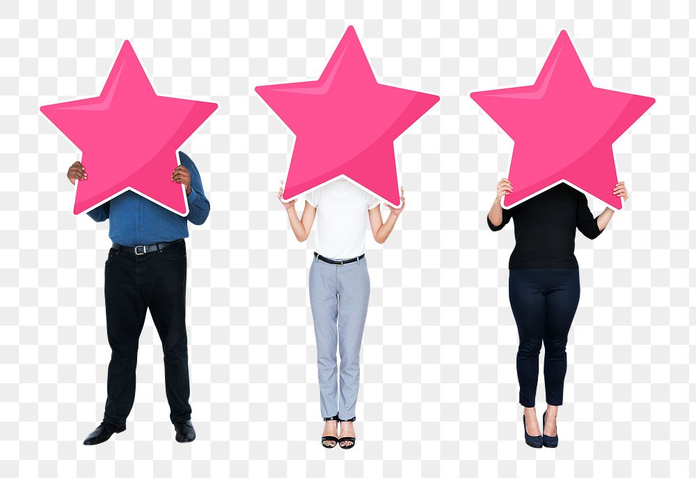 Png business people holding stars sticker, transparent background