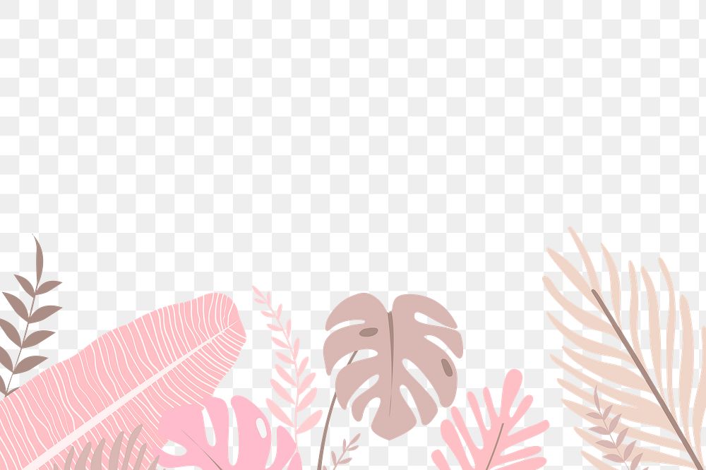 Pink botanical border png clip art, tropical leaves graphic element on transparent background