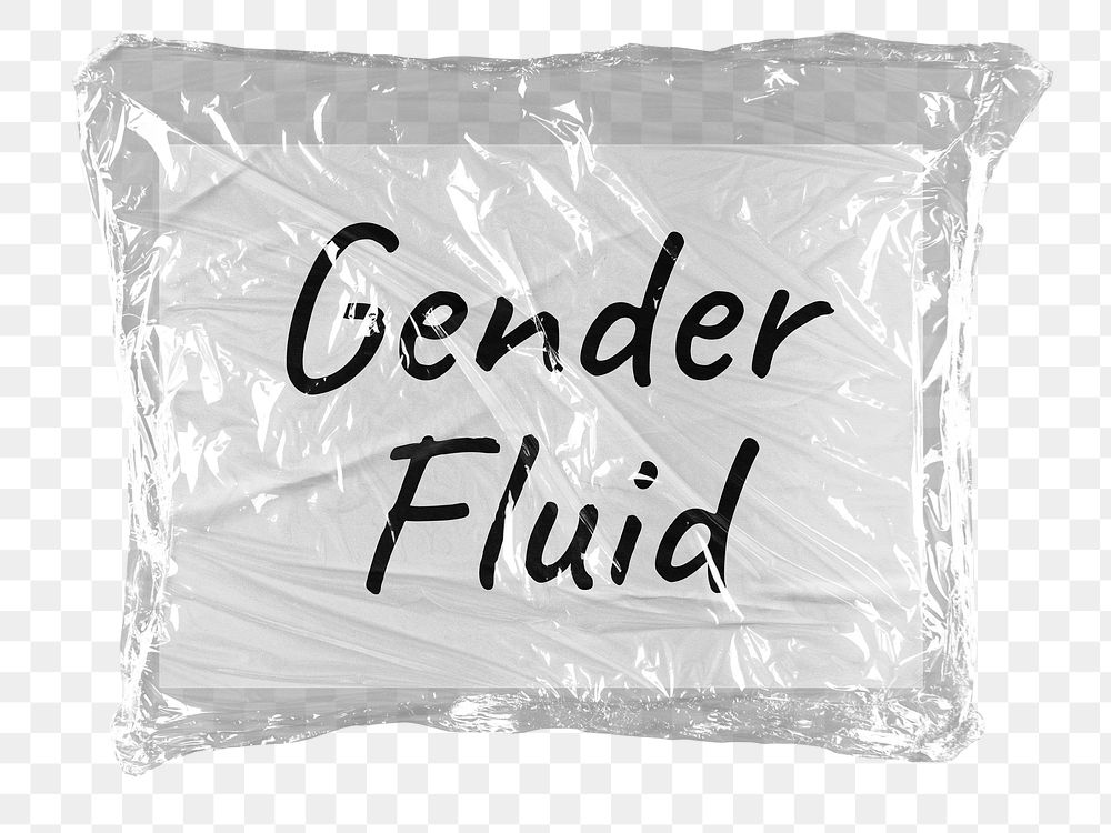Gender fluid png word sticker, plastic covered message, transparent background