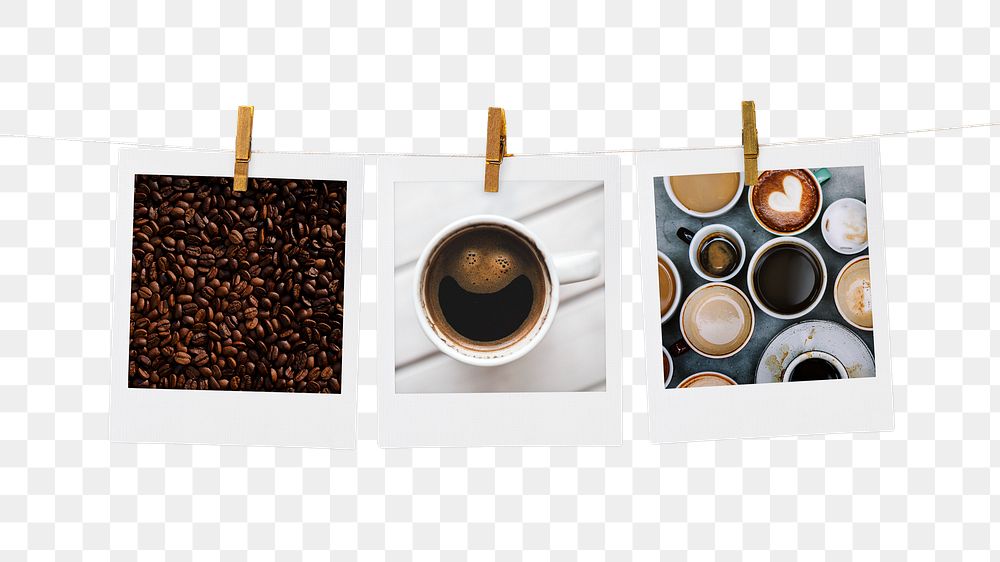Coffee aesthetic png mood board sticker, instant photo on transparent background
