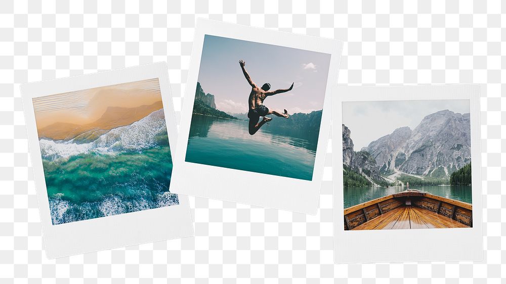 Summer aesthetic png sticker, instant photos mood board on transparent background