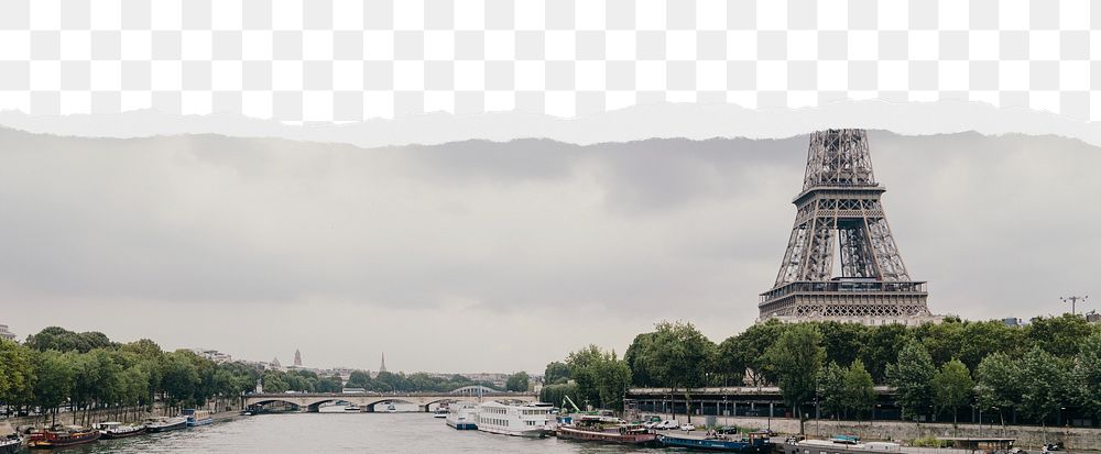 Eiffel tower, Paris png ripped paper border, transparent background