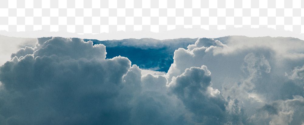 Cloudy sky png ripped paper border, transparent background
