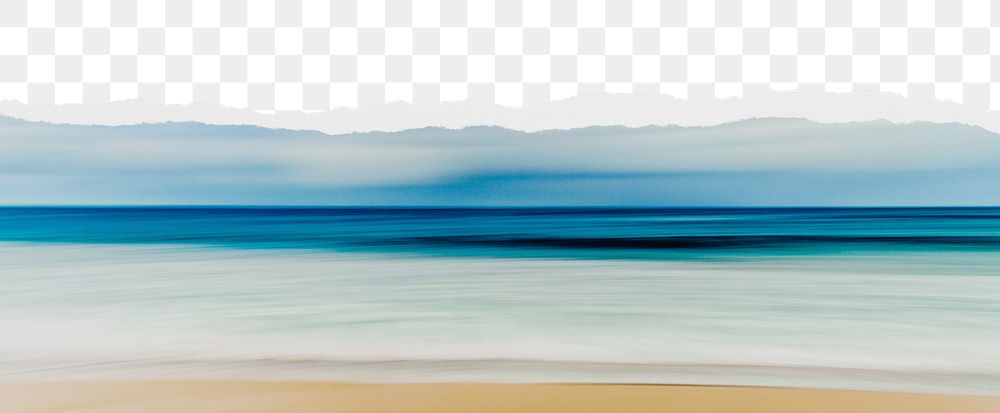 Abstract seascape png ripped paper border, transparent background
