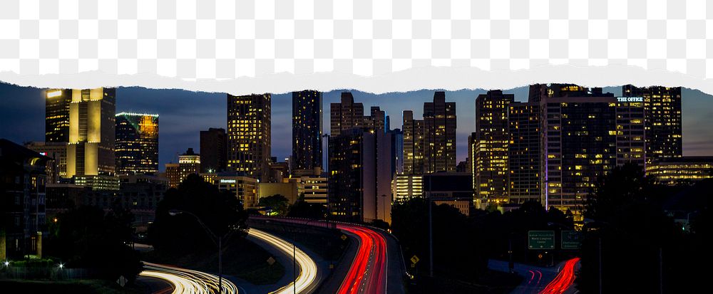 Night city png ripped paper border, transparent background