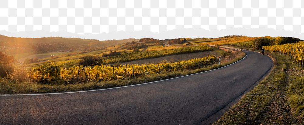 Country road png ripped paper border, transparent background