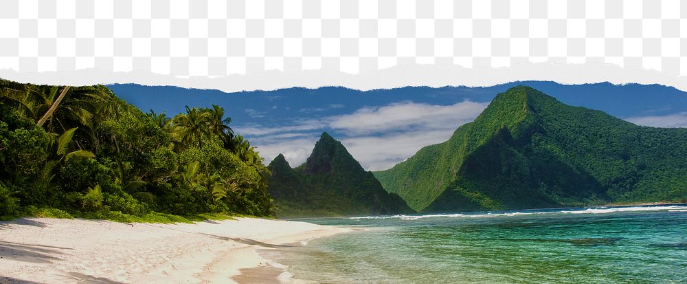 Tropical beach png ripped paper border, transparent background