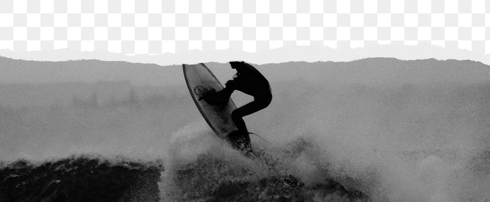 Surfing png ripped paper border, transparent background