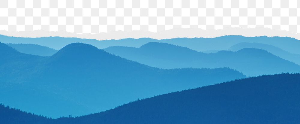 Blue hills png ripped paper border, transparent background