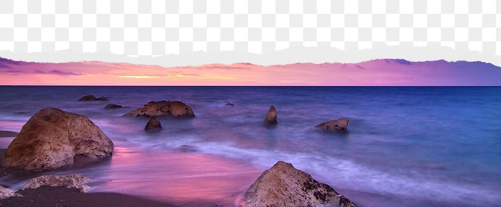 Aesthetic beach png ripped paper border, transparent background