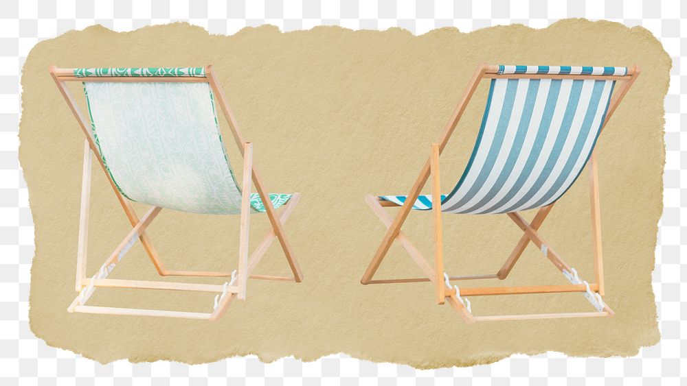 Beach chair png sticker, ripped paper, transparent background