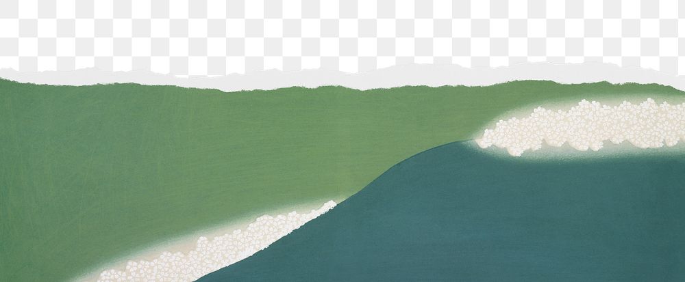 Green hills png, ripped paper border, drawing, transparent background