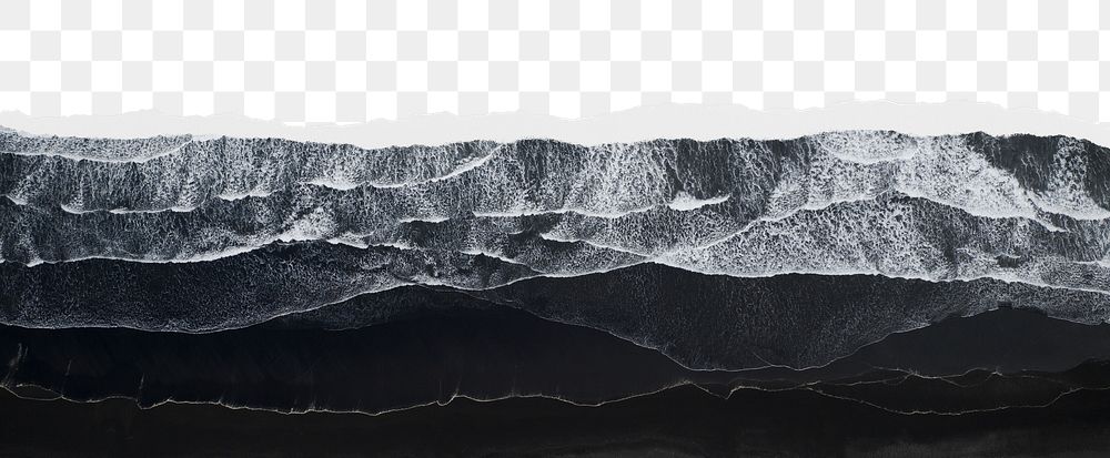 Black beach png ripped paper border, transparent background