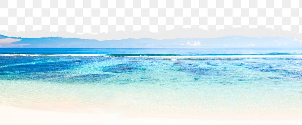 Aesthetic beach png ripped paper border, transparent background