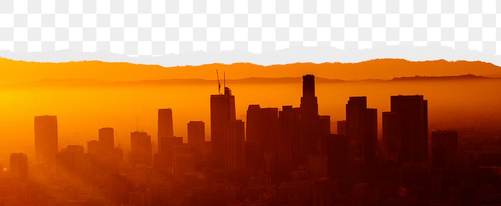 City silhouette png ripped paper border, transparent background