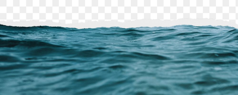 Sea water png ripped paper border, transparent background