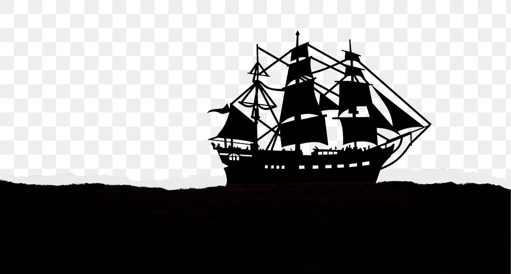 Sail ship png ripped paper border, transparent background