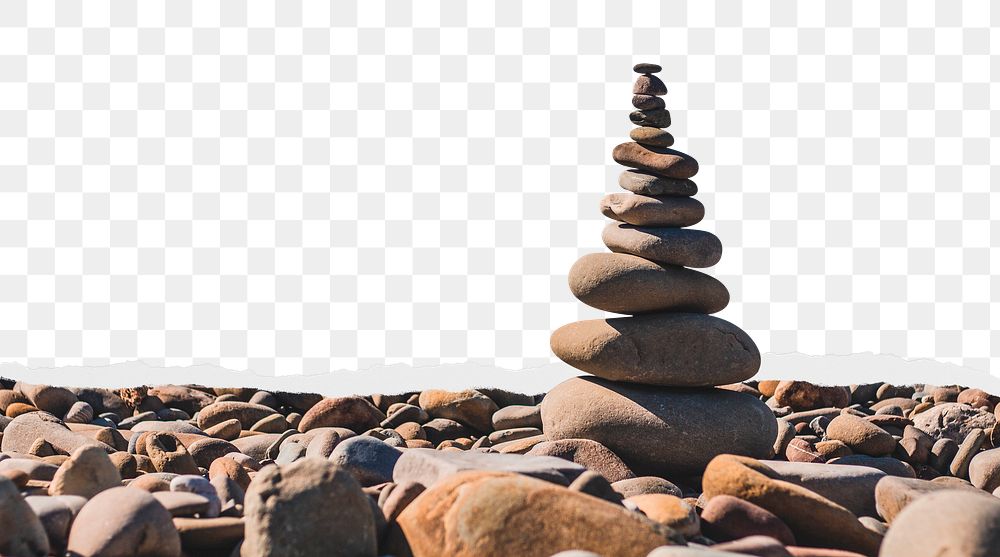 Rock stack png ripped paper border, transparent background