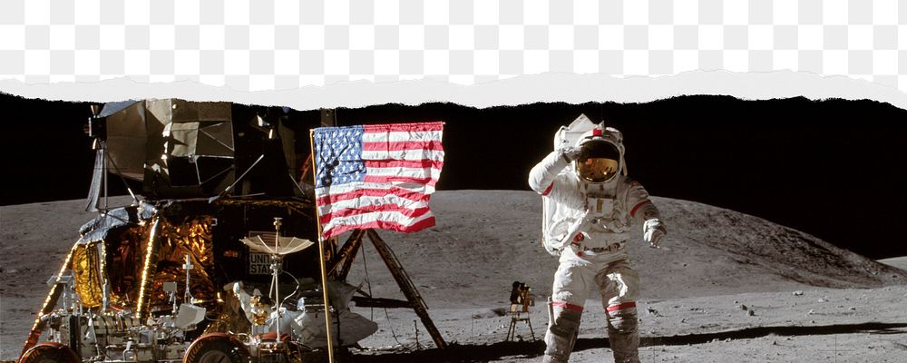 Moon landing png ripped paper border, transparent background