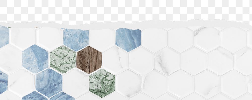Hexagon tile png ripped paper border, transparent background