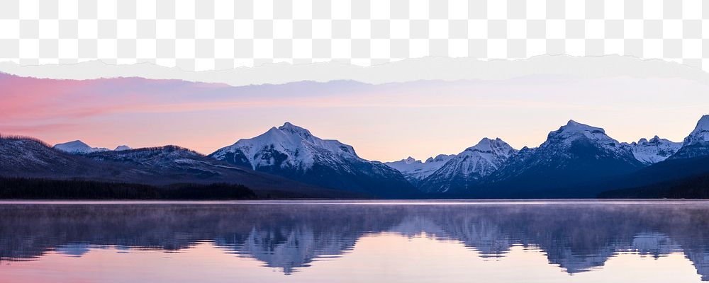 Lake landscape png ripped paper border, transparent background