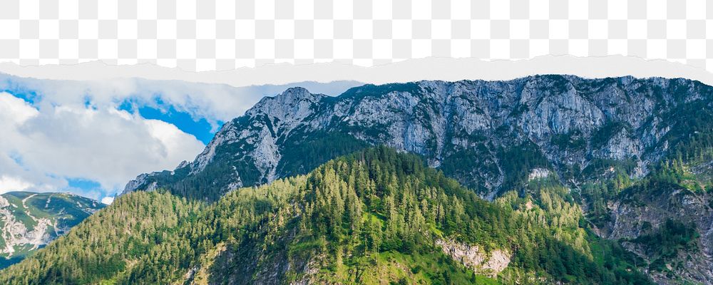 Nature landscape png ripped paper border, transparent background