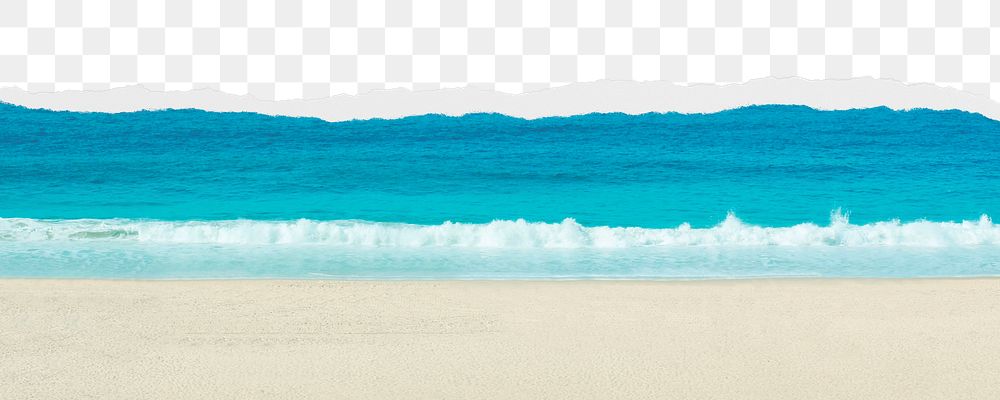 Summer beach png ripped paper border, transparent background