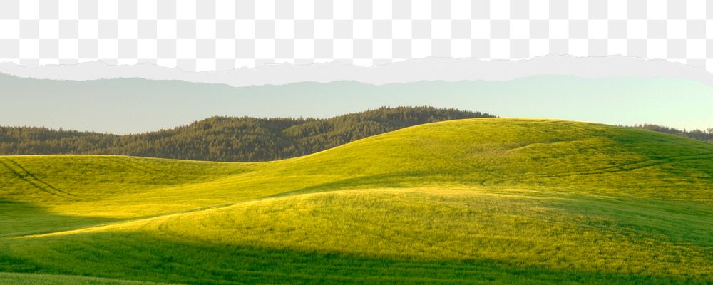 Green hills png ripped paper border, transparent background