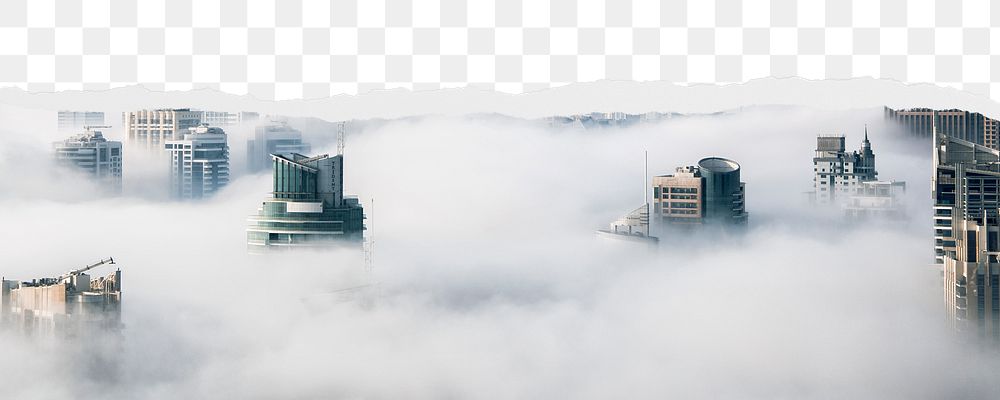 Foggy city png ripped paper border, transparent background