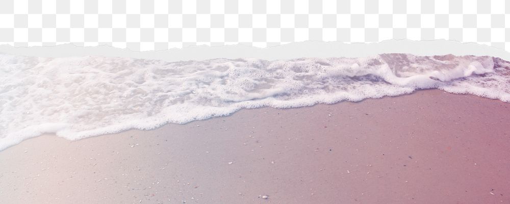 Pink beach png ripped paper border, transparent background