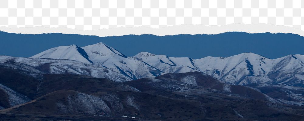 Snowy mountain png ripped paper border, transparent background