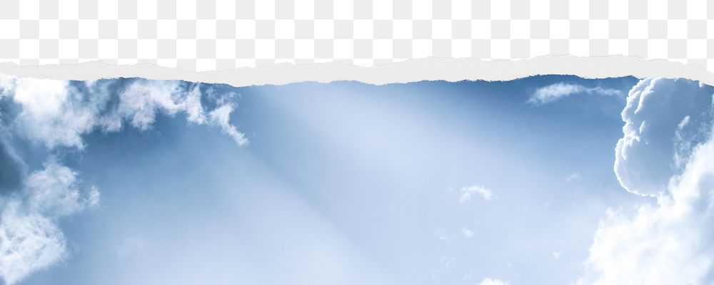 Cloudy sky png ripped paper border, transparent background