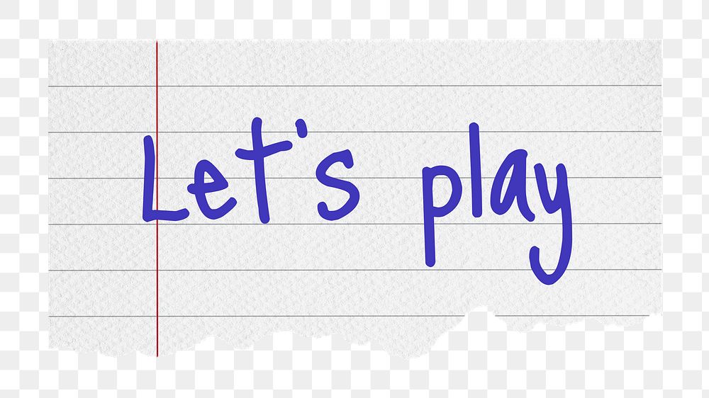 Let's play png word, lined note paper, stationery digital sticker in transparent background