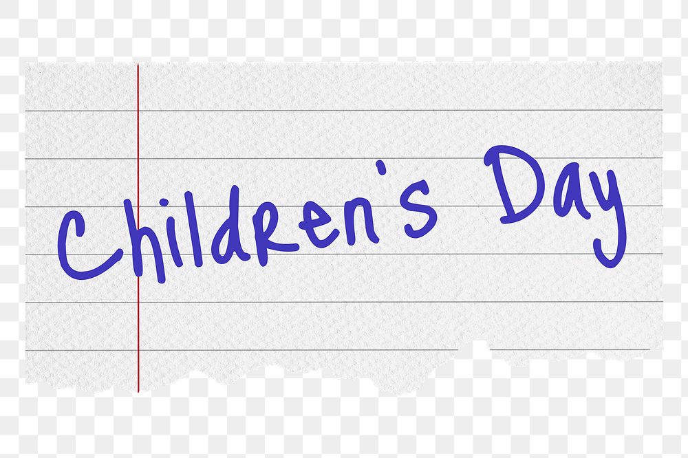 Children's day png word, lined note paper, stationery digital sticker in transparent background