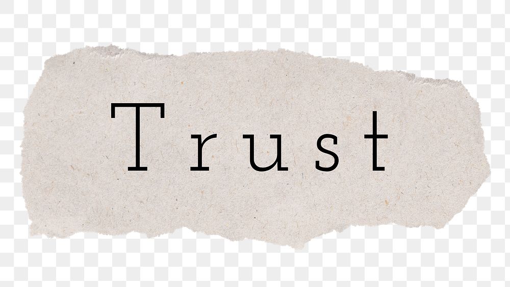 Trust word, torn paper, beige digital sticker in transparent background
