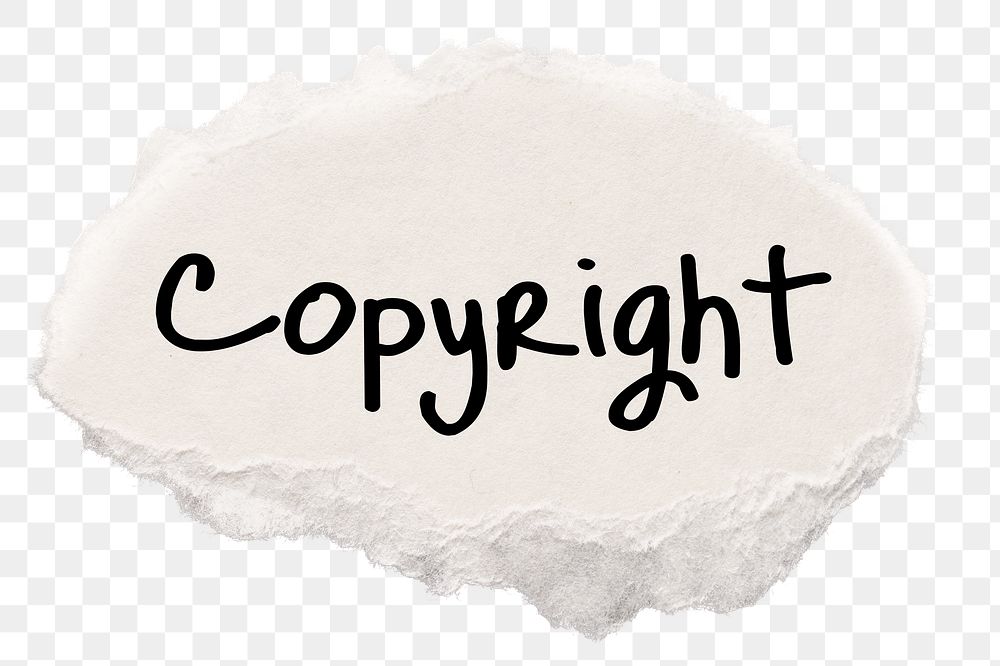 Copyright png word, ripped paper, white digital sticker in transparent background