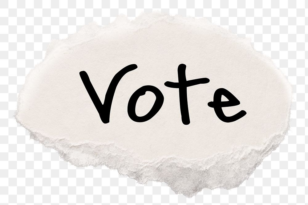 Vote png word, ripped paper, white digital sticker in transparent background