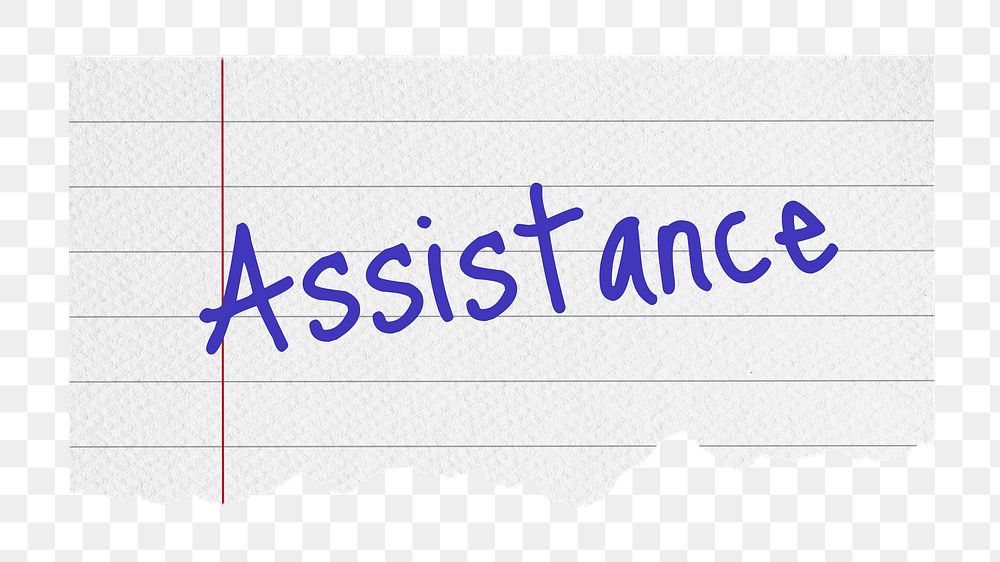 Assistance png word, lined note paper, stationery digital sticker in transparent background
