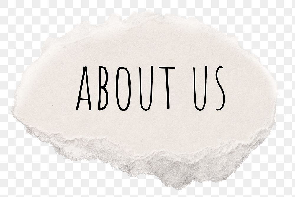 About us png word, torn paper digital sticker in transparent background